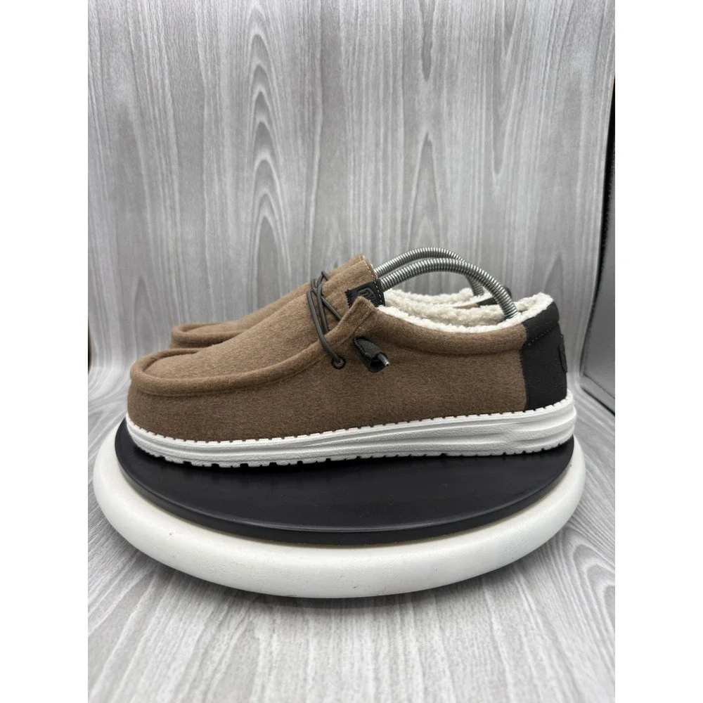 Hey Dude Wally Mens Size 10 Warmth Brown Faux Sherpa Casual Slip On Shoes NEW